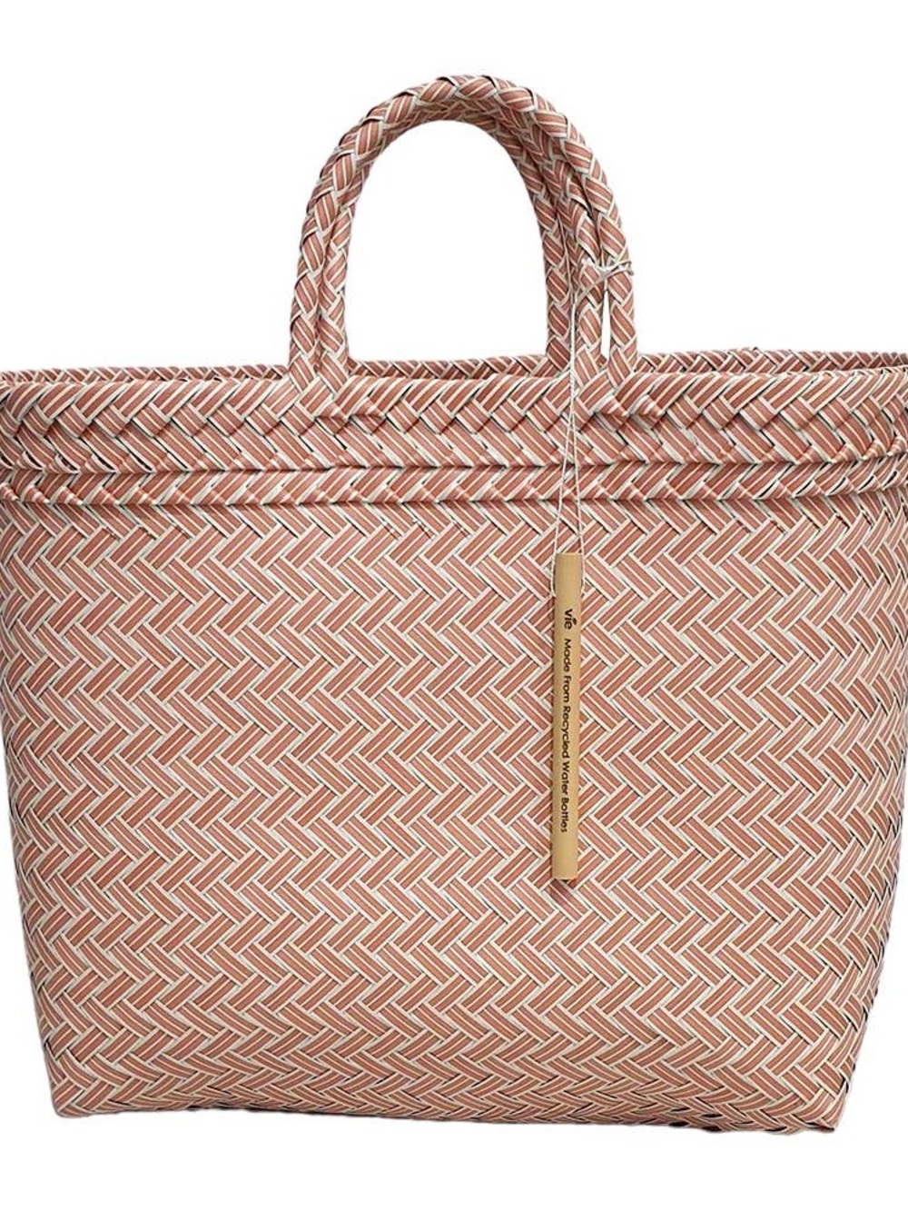 Recycled Plastic Woven Beach/Tote Bag: Pink / Large